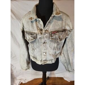 Vintage Studebaker Acid Washed Brown Cropped Denim Jacket Size M?